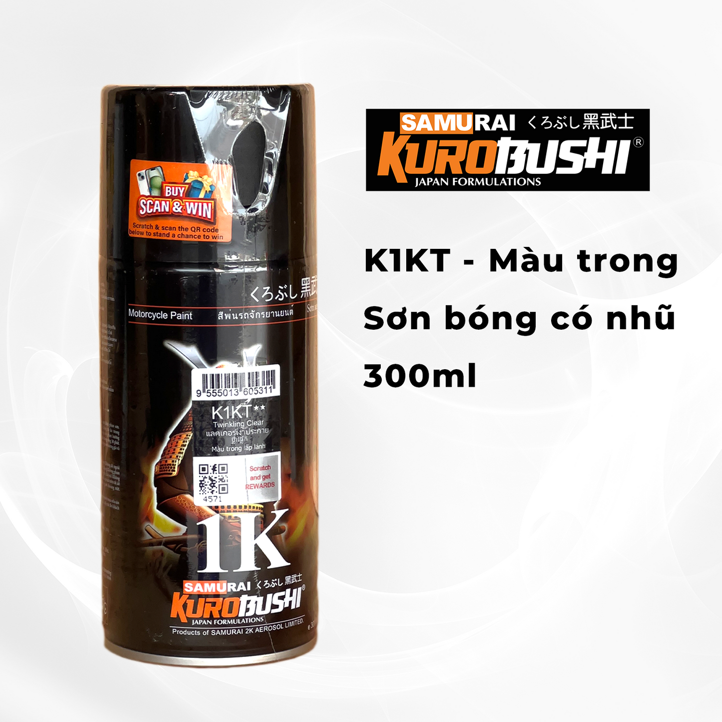 Sơn xịt Samurai Kuorbushi - K1K / K1KT Trong suốt | Chai 300ml